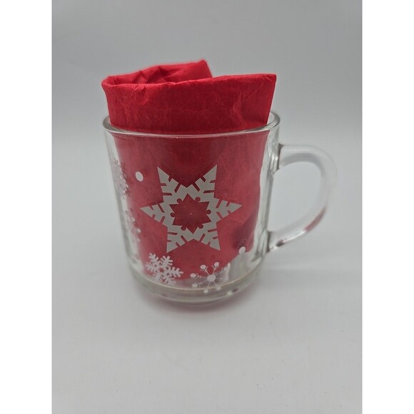 Vinage Luminarc Clear Glass Snowflakes Coffee Mug - Picture 2 of 9